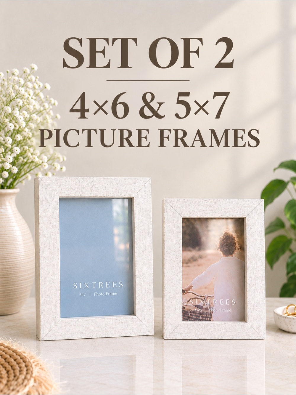 SIXTREES White Wood Photo Frames Set of 2 5x7 & 4x6